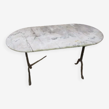 Antique marble bistro table and cast iron foot
