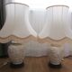 Pair of relief enameled porcelain lamps, Asian motif