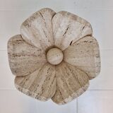 Italian "Flower" Coffee Table in Travertine With Facet-cut Round Plate, 1980s