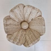Italian "Flower" Coffee Table in Travertine With Facet-cut Round Plate, 1980s