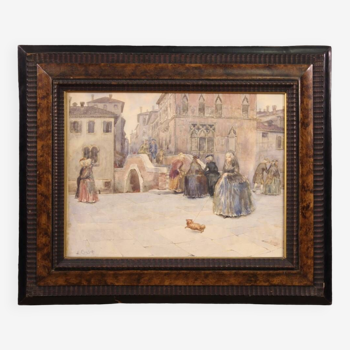 Painting watercolor signed A. Corsetti, view of Venice