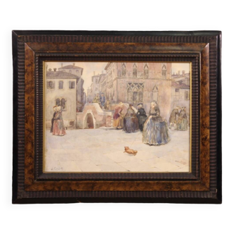 Painting watercolor signed A. Corsetti, view of Venice