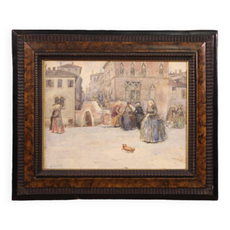 Tableau aquarelle signé A. Corsetti, vue de Venise