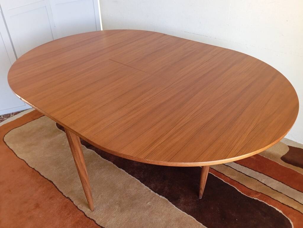 Scandinavian round extendable teak table