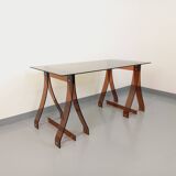 Vintage Marcello Gacita and Pierre Tiberi desk in smoked glass and plexiglass