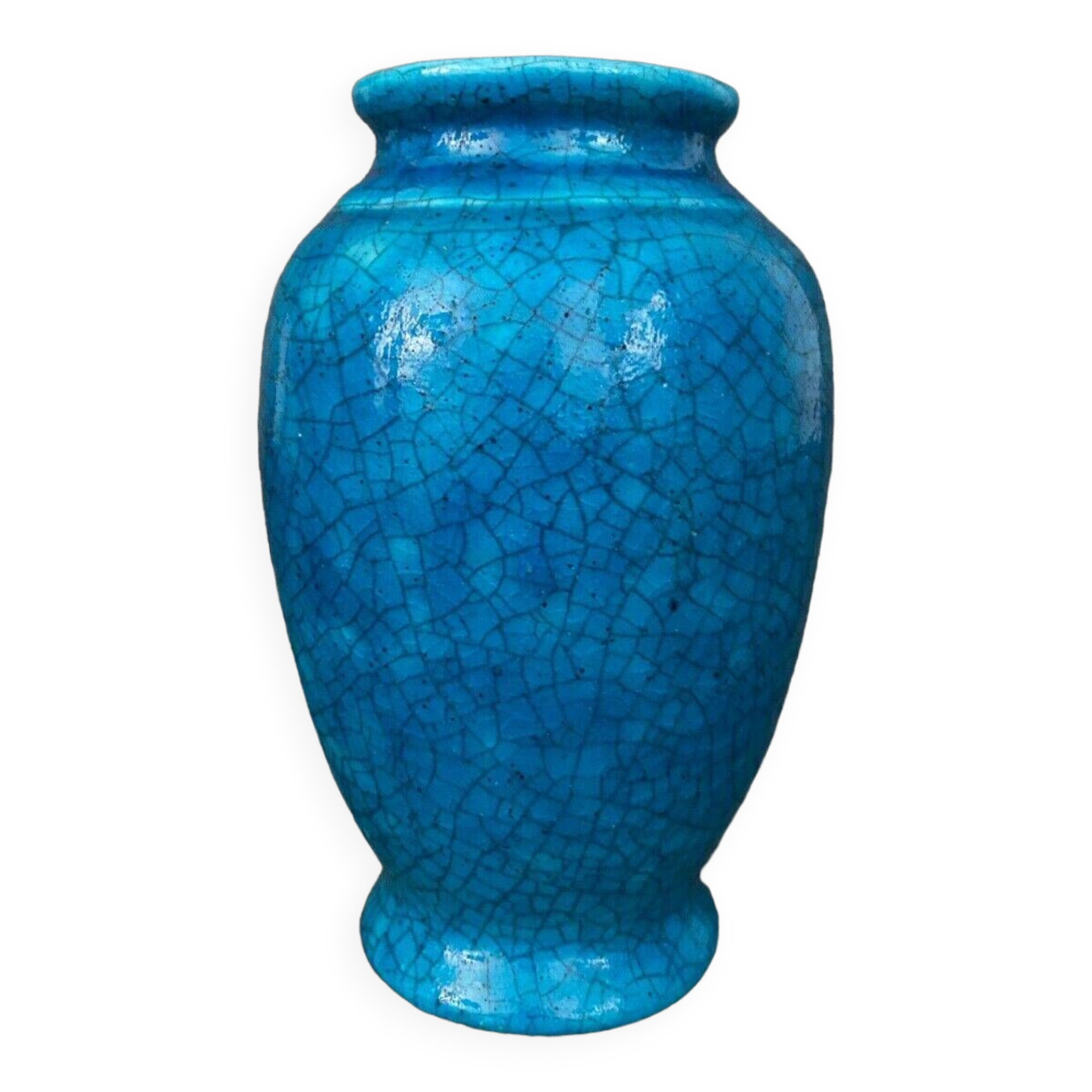 Cracked ceramic vase by Lachenal 1930 ovoid shape