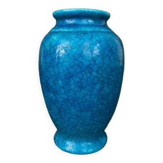 Cracked ceramic vase by Lachenal 1930 ovoid shape