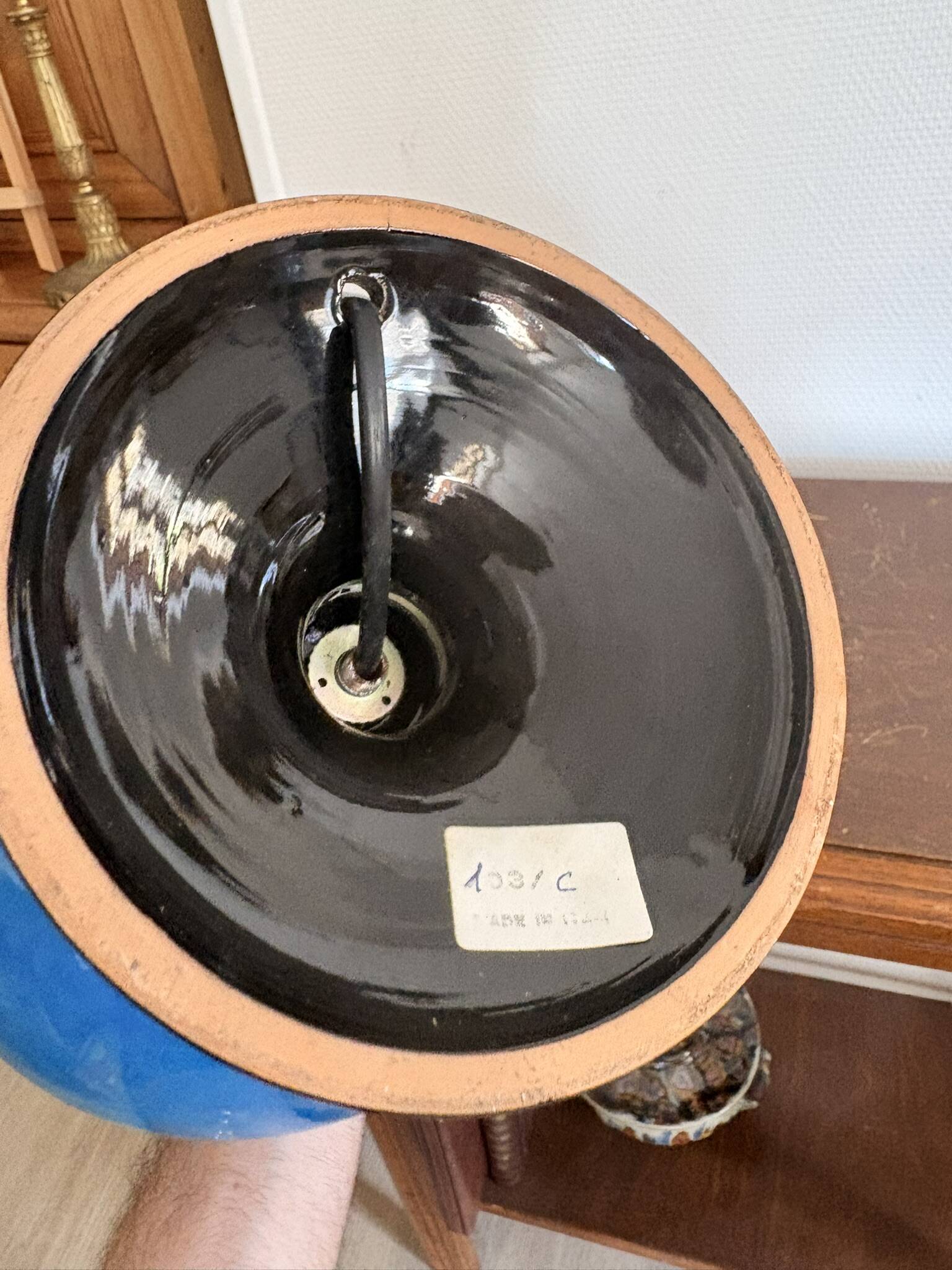 Antique Blue Glazed Ceramic Baluster Lamp Italy