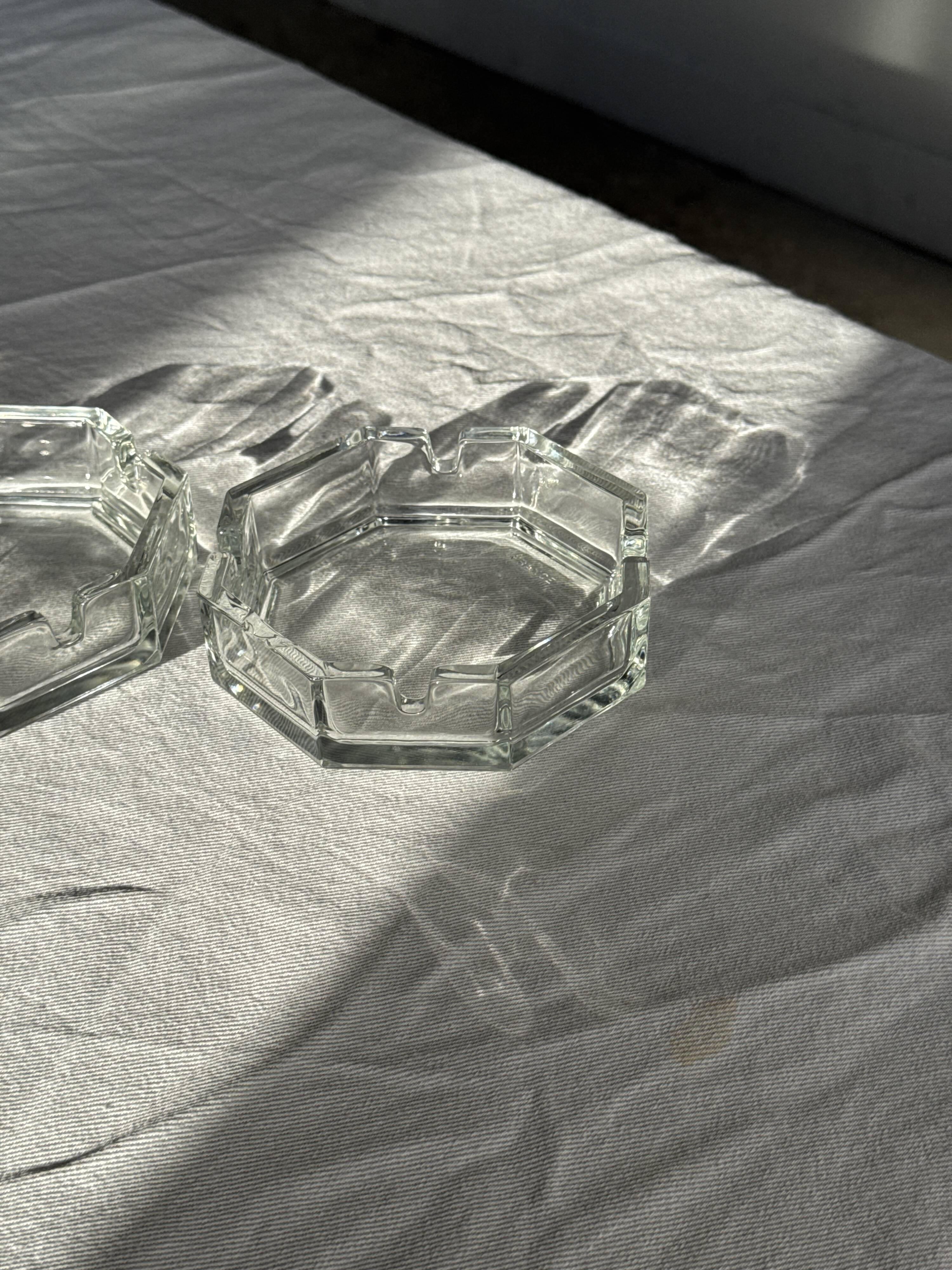 Set of 2 vintage octagonal glass ashtrays D11 H3.5