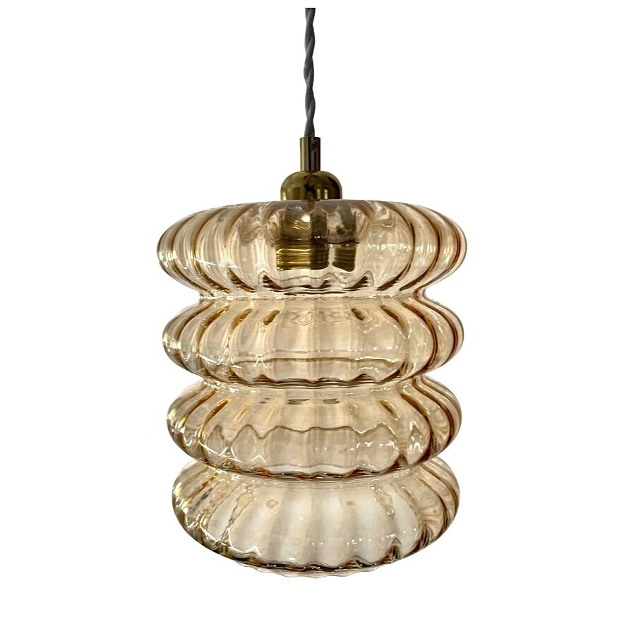 Suspension vintage en verre ambré électrifiée à neuf