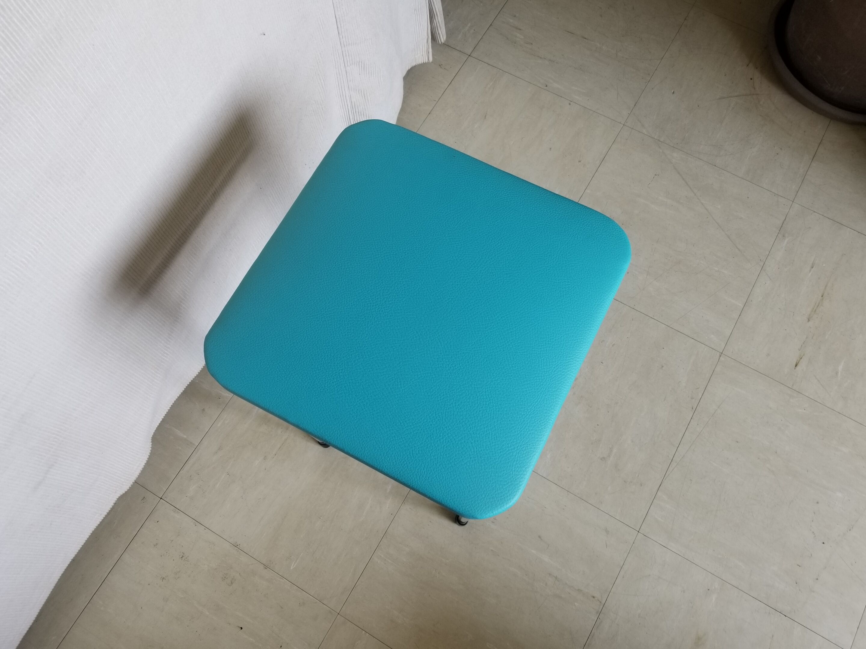 Vintage chromed stool in turquoise blue skai