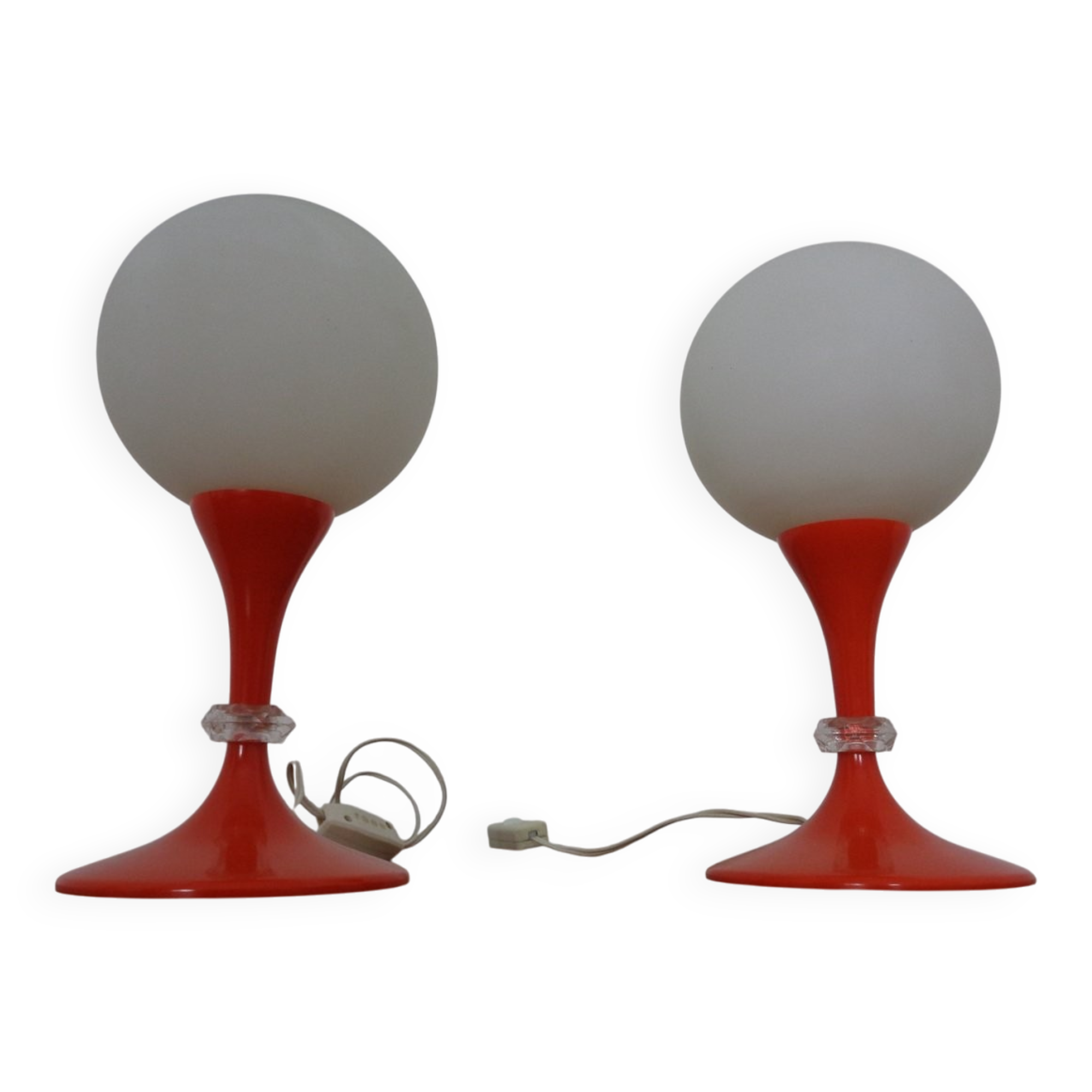 Glass and Plastic Tulip Bedside Lamps, 1970s, Set of 2