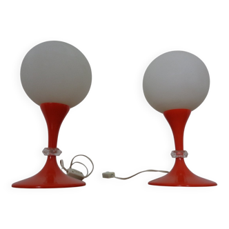 Glass and Plastic Tulip Bedside Lamps, 1970s, Set of 2