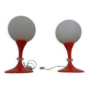 Glass and Plastic Tulip Bedside Lamps, 1970s, Set of 2