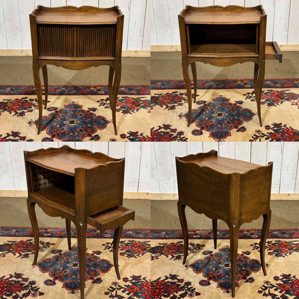 Louis XV style bedside table with curtains in beech from the 1950s.