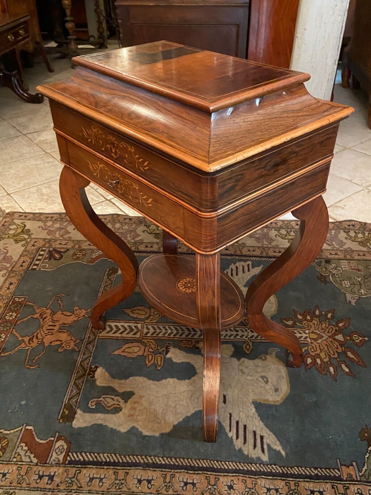 Worker end or back of sofa with inlaid decoration of period Charles X