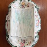 Old Longchamps plate Terre de Fer – Model 1428 – Floral decoration & asparagus in relief – 39 x 23 cm