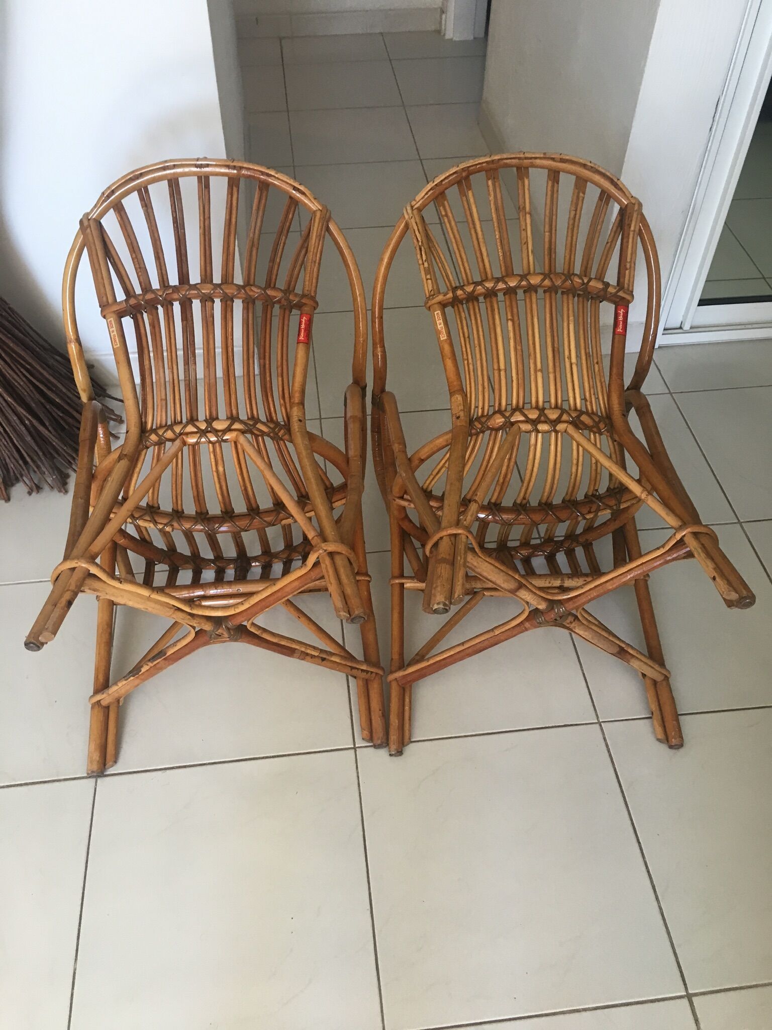 Pair of vintage rattan armchairs