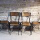 4 chaises d'école pieds fuselés métal et bois