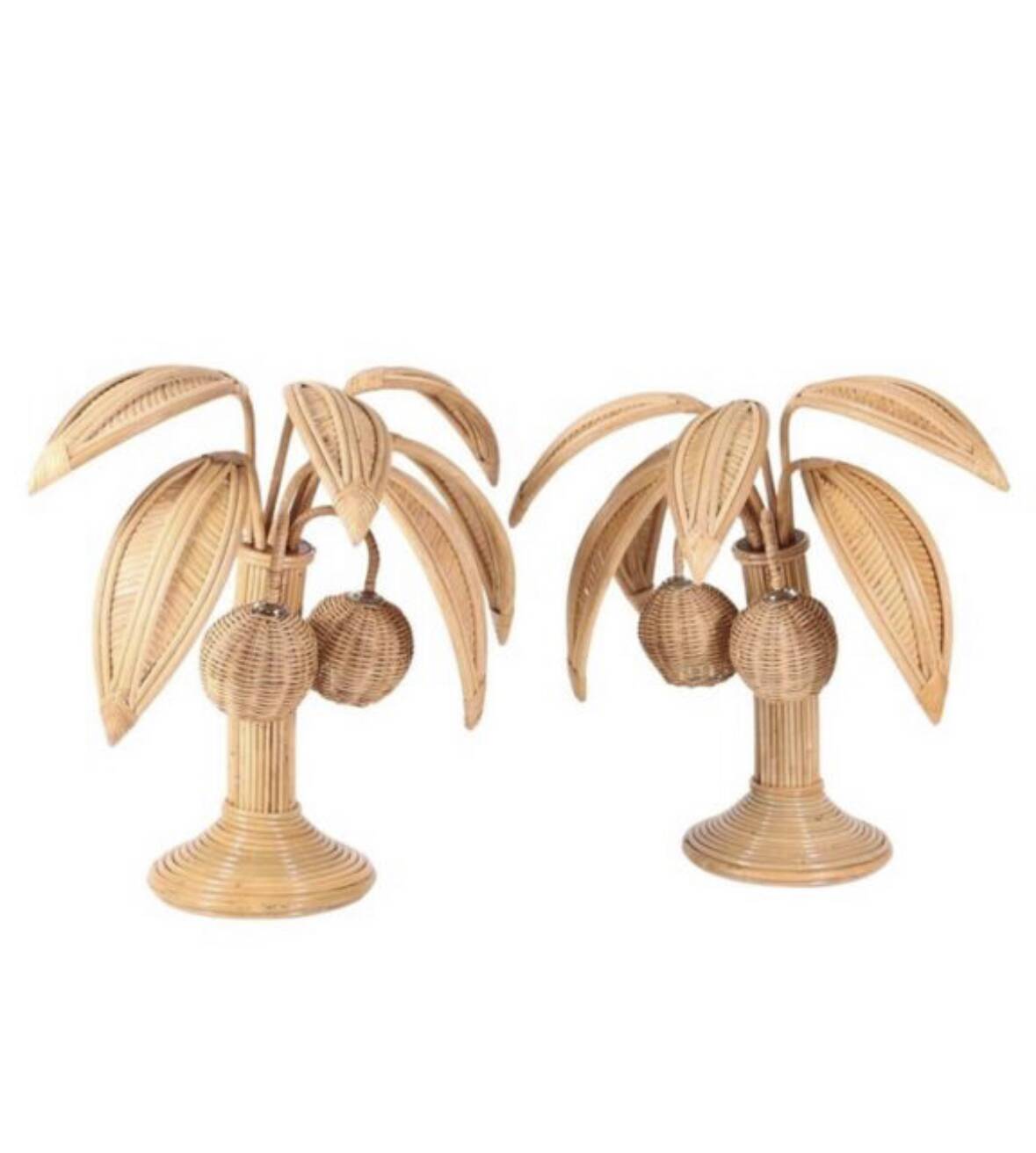 Pair of rattan "palm" lamps