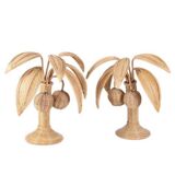 Pair of rattan "palm" lamps