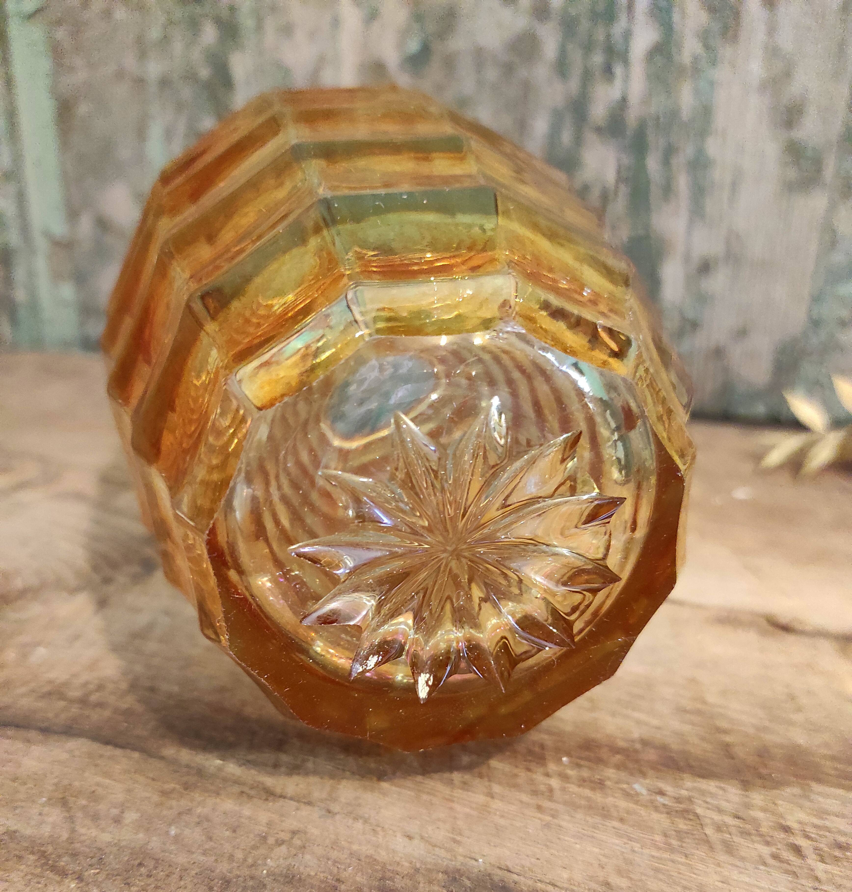 Vintage french cut crystal vase from the 40's in amber colour