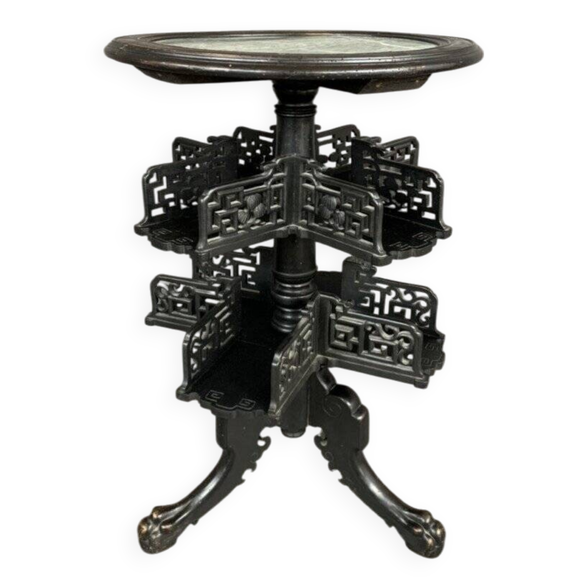 Round Table With Green Marble Inlays Early 20th Century