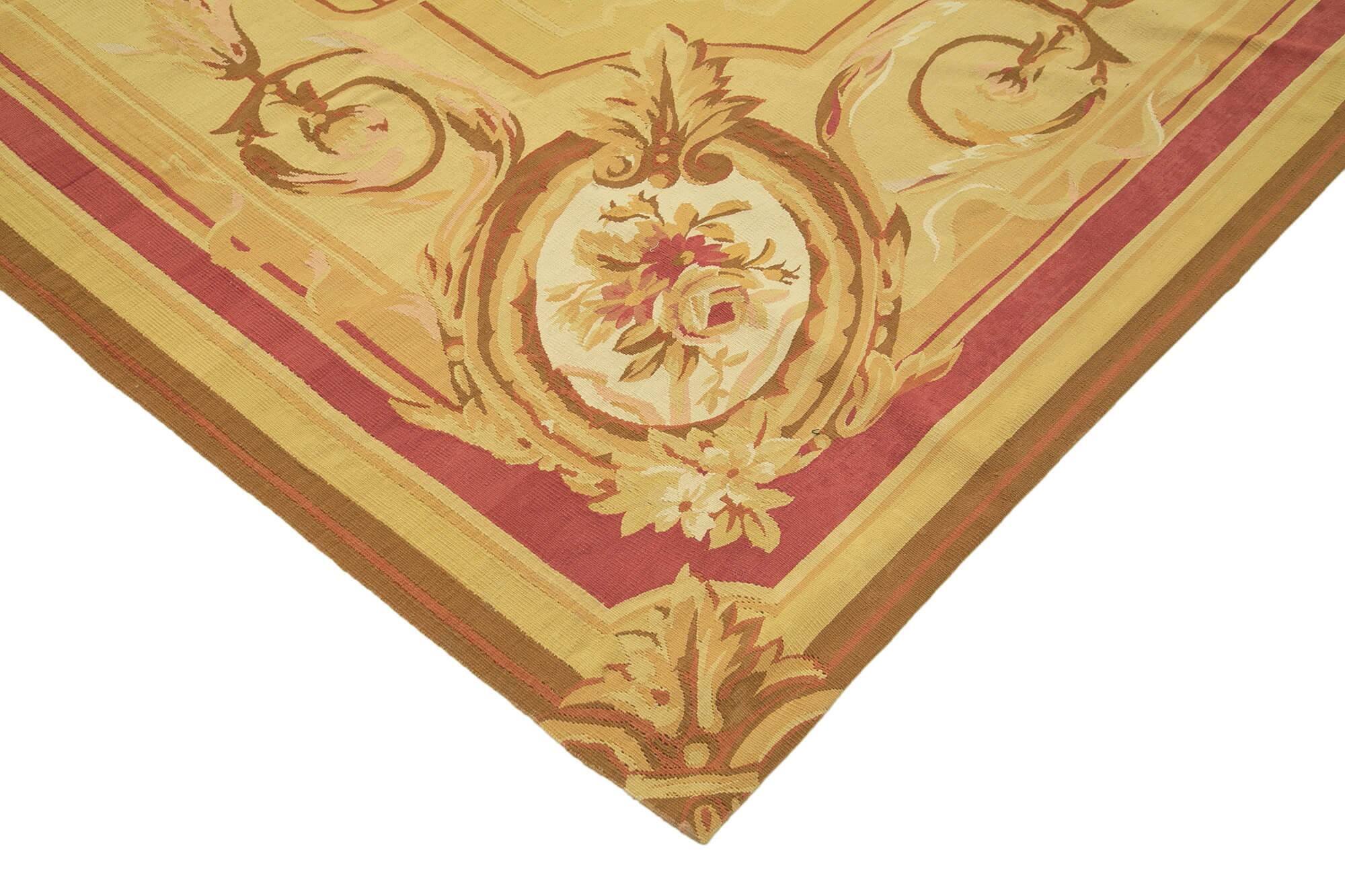Handmade European Vintage Aubusson Kilim 264 cm x 364 cm