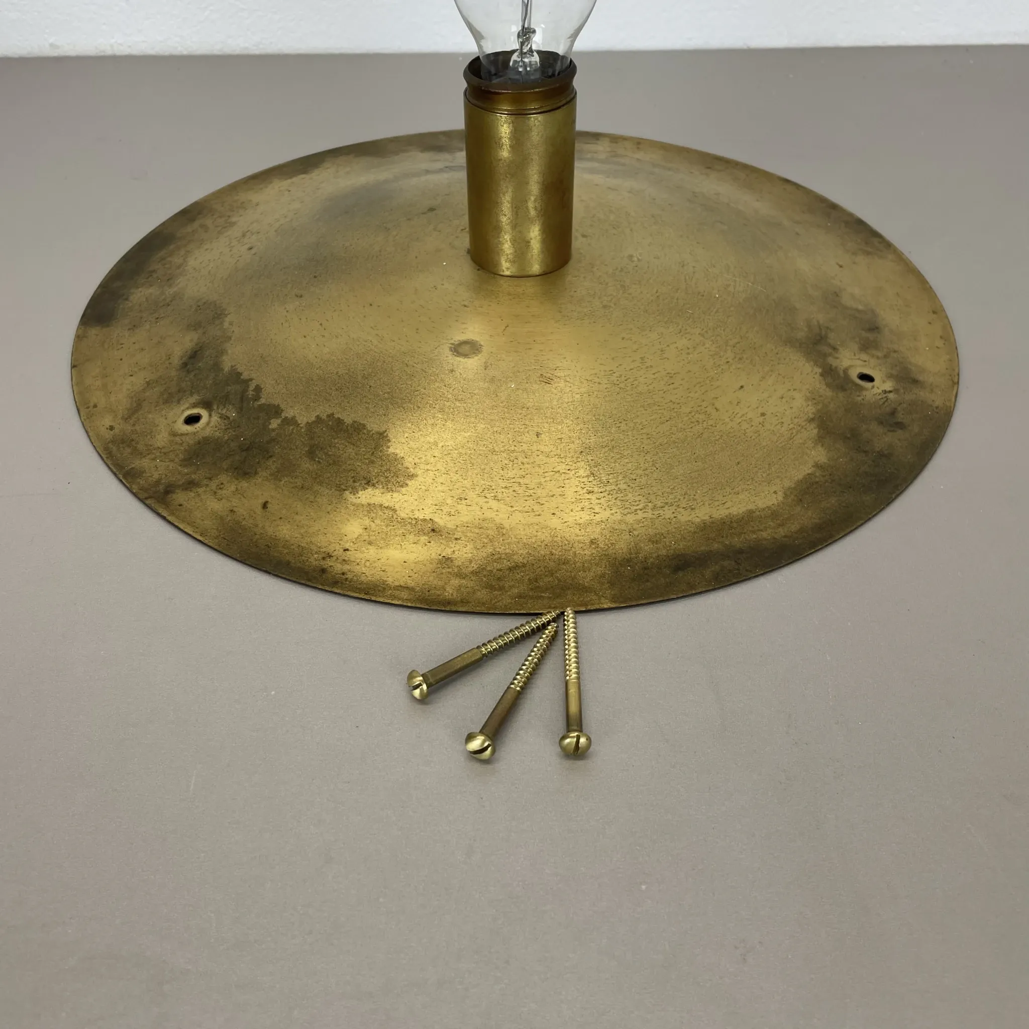 Wall-Ceiling Lamp made of Unique Brass in the Style of Gino Sarfatti, Flush Mount Lighting Italy 1950s