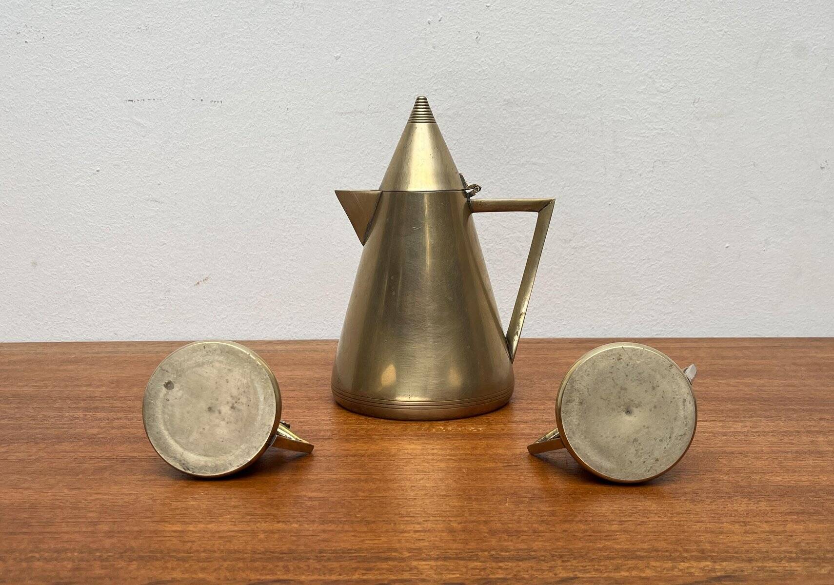 Metal Art Deco teapot, sugar bowl, milk jug, 1960s, set of 3