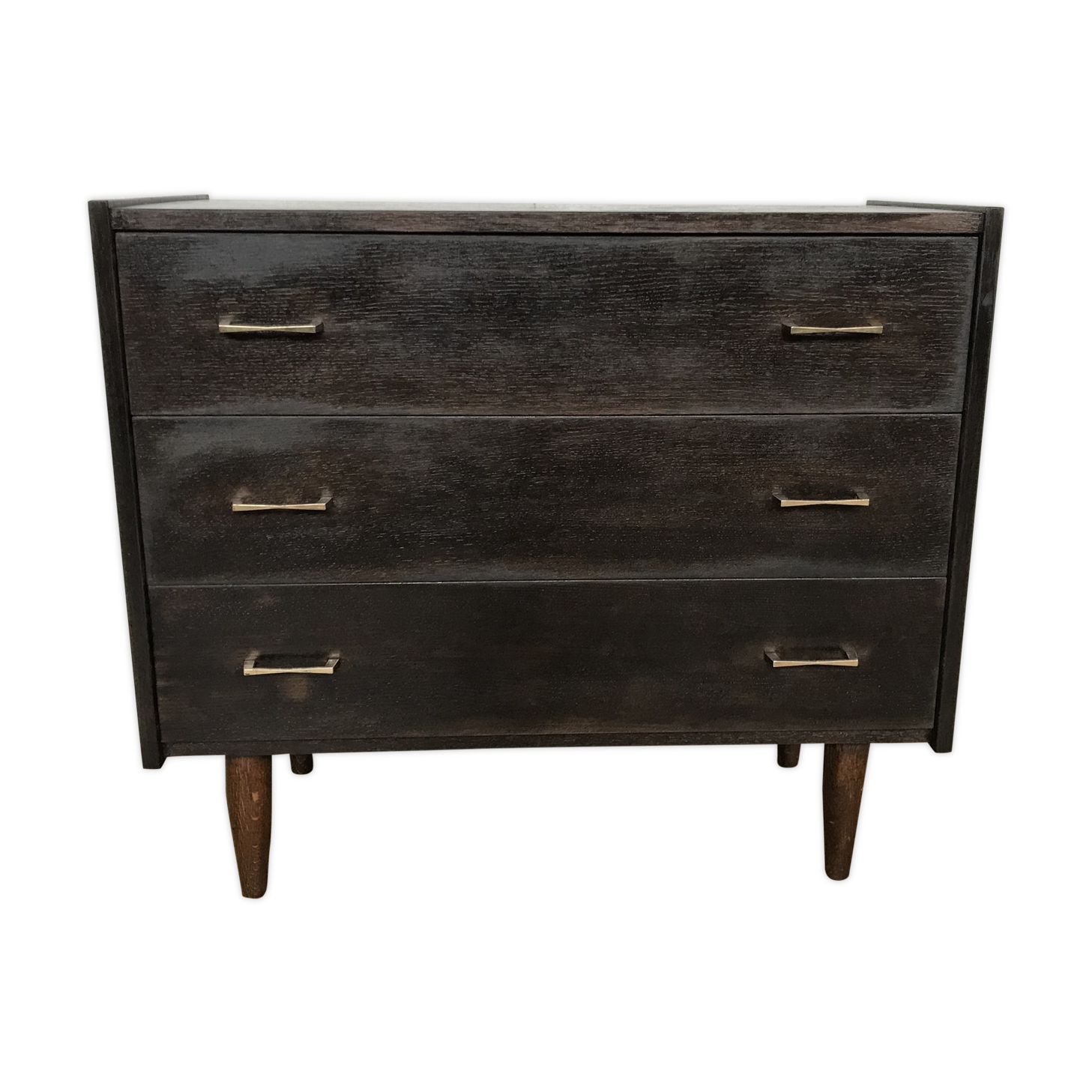 Vintage oak chest of drawers, black stained wenge 1950