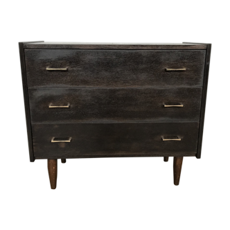 Vintage oak chest of drawers, black stained wenge 1950