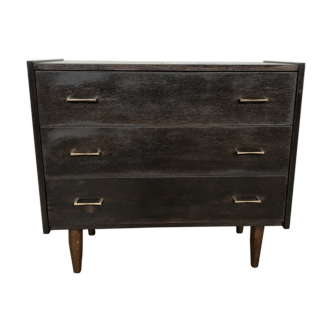 Commode vintage chêne teinte noir wenge 1950