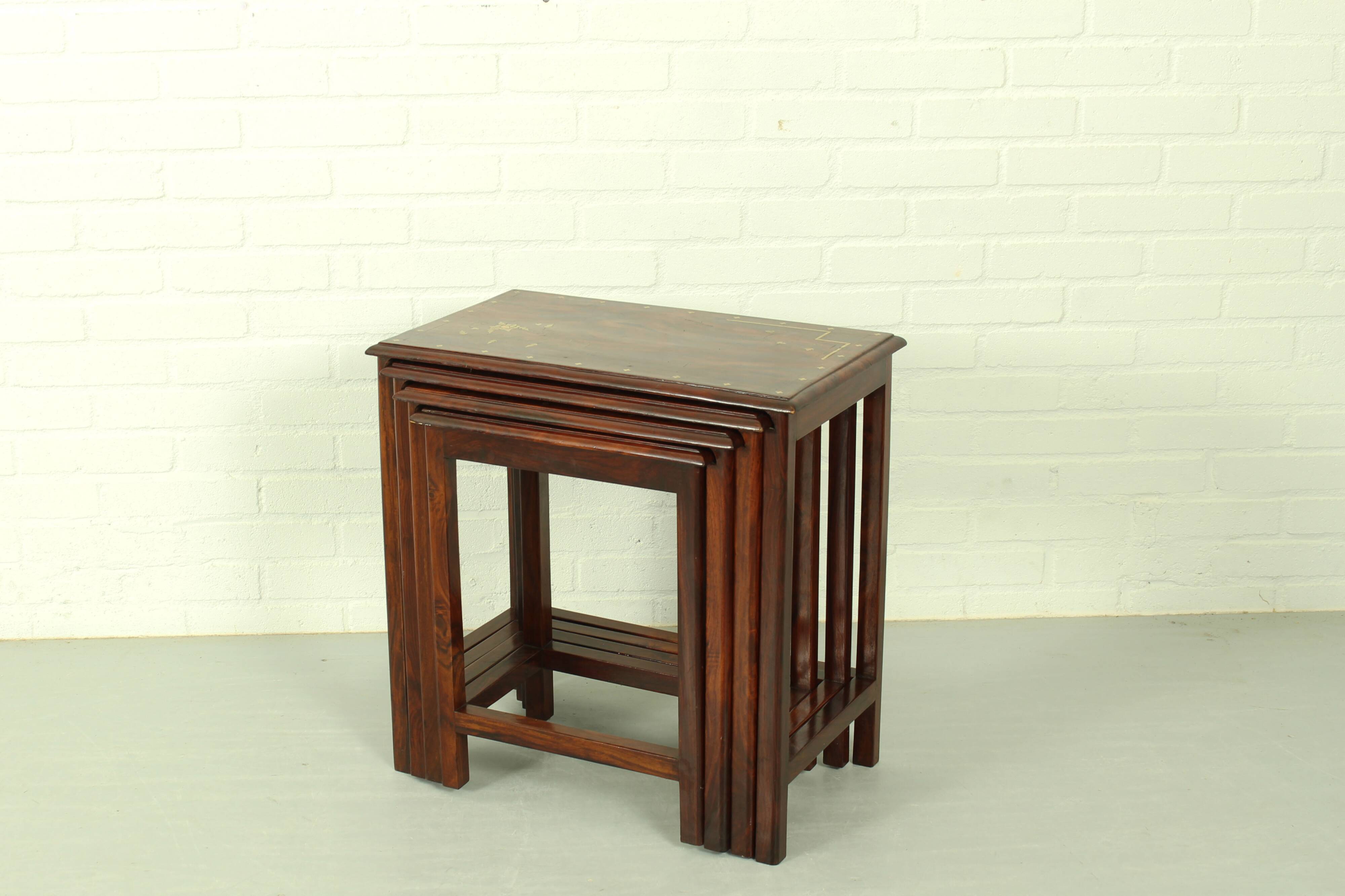 Italian Rosewood Nesting Tables with Copper Inlay