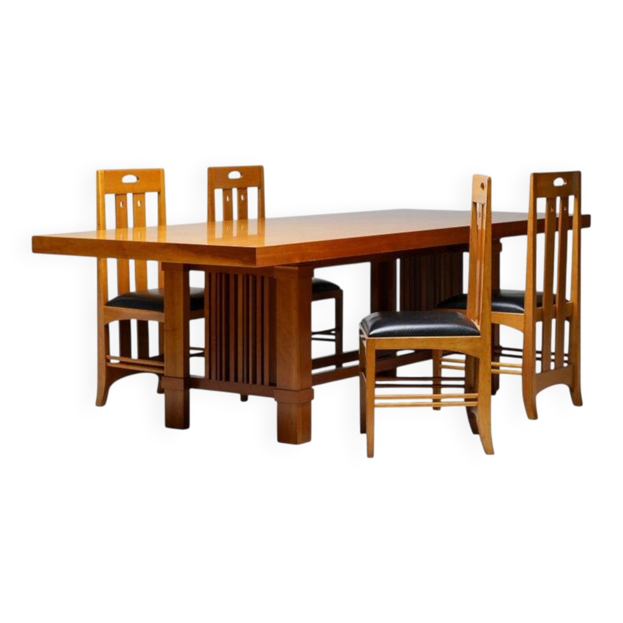 Table Frank Lloyd Wright ‘608 Taliesin’ + four Mackintosh chairs “309 Ingram”