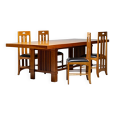 Table Frank Lloyd Wright ‘608 Taliesin’ + four Mackintosh chairs “309 Ingram”