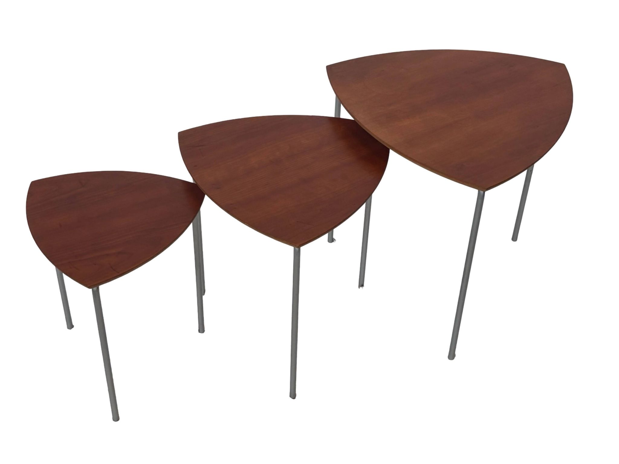 Vintage set of 3 wooden and metal side tables from the 1980s