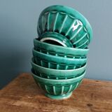 Emerald green glazed ceramic ribbed bowls