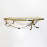 Table basse Italo Valenti en laiton et fausses défenses d'éléphant années 1970 en verre doré