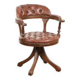 Rotating English style Chesterfield office chair in brown cow leather