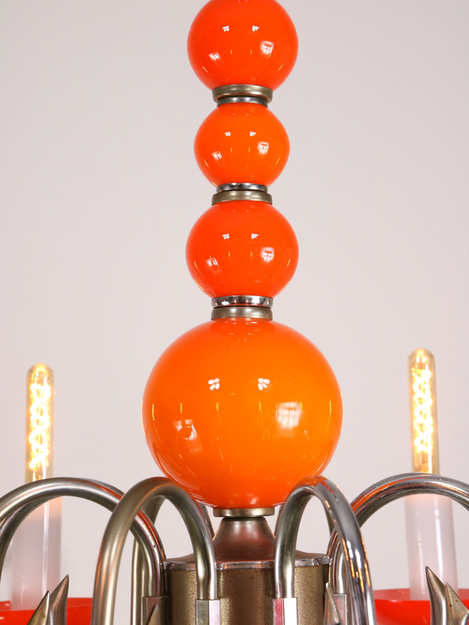 Lustre vintage orange Murano glass 8 bras