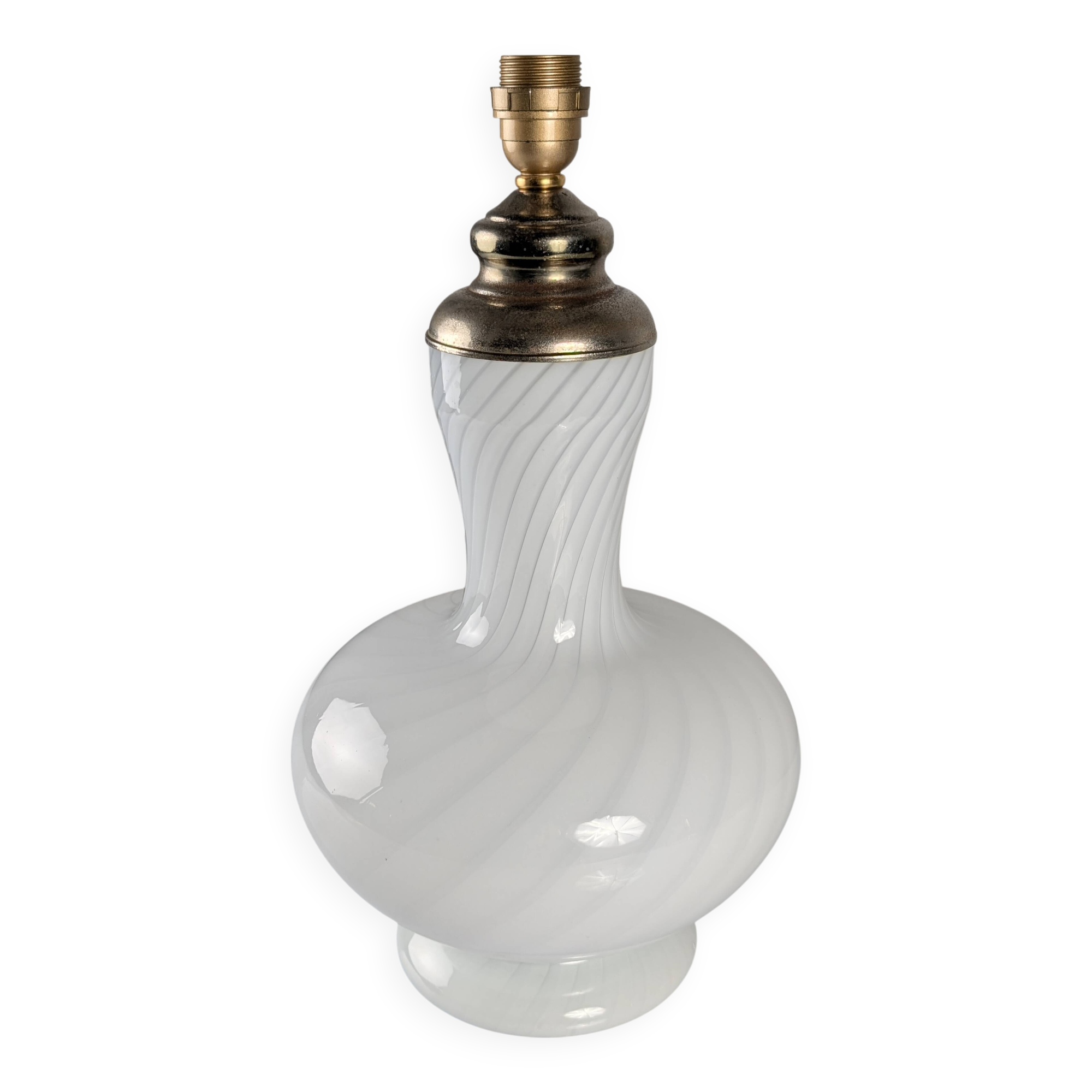 Lampe de table italienne en verre de Murano à double éclairage et laiton, années 1960