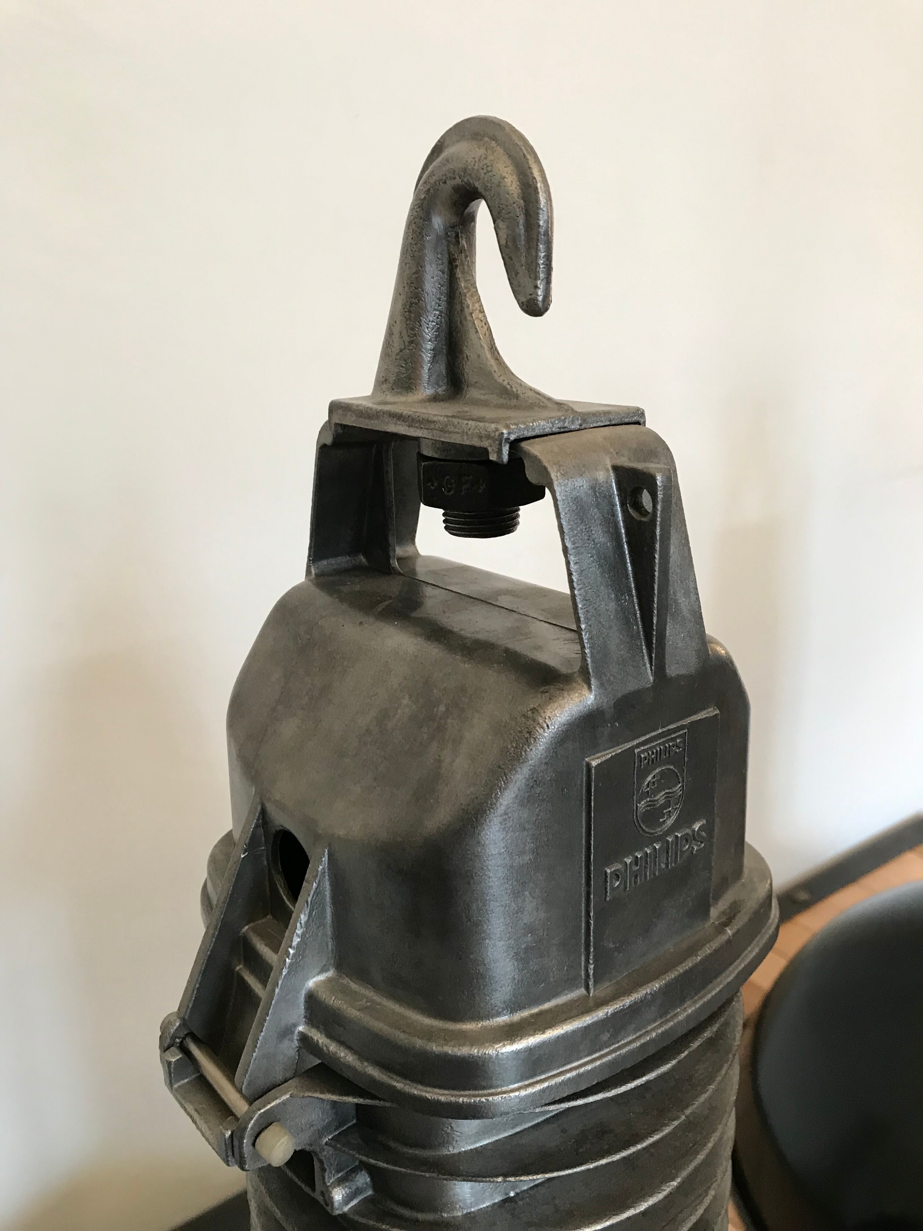 Pair of Philips lamps enamelled workshop pendant lamps