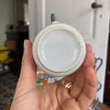 7 cups 1950 enamelled china saucers coffee or tea painted decoration birds