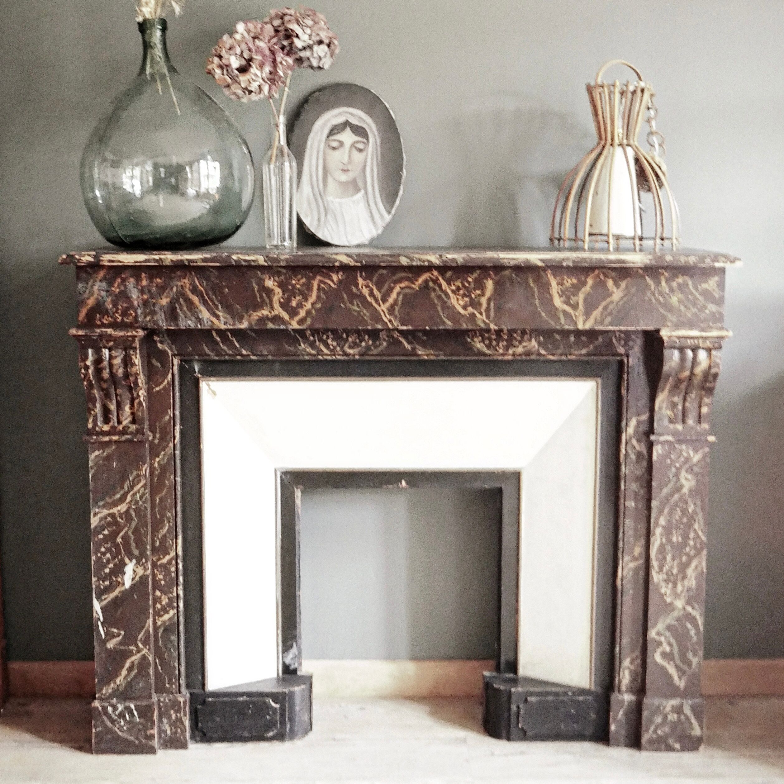 Antique wooden fireplace mantle