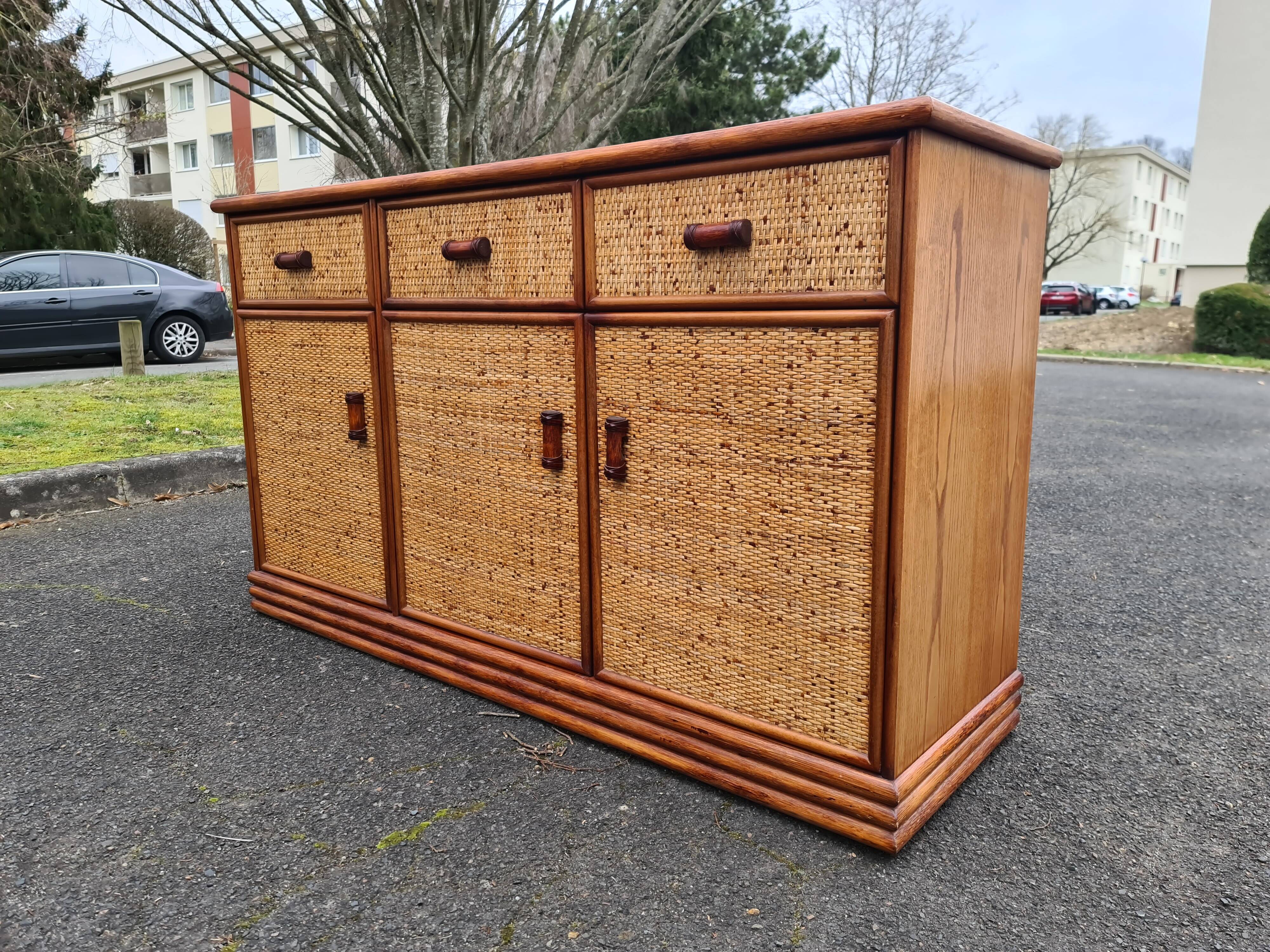Vintage Rattan & Bamboo Enfilade Buffet
