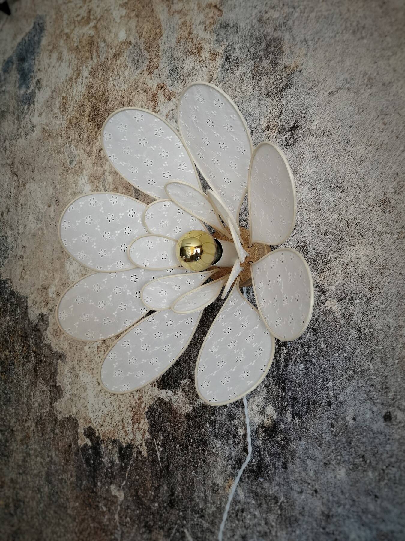 Flower wall light made of rattan petals and English embroidery