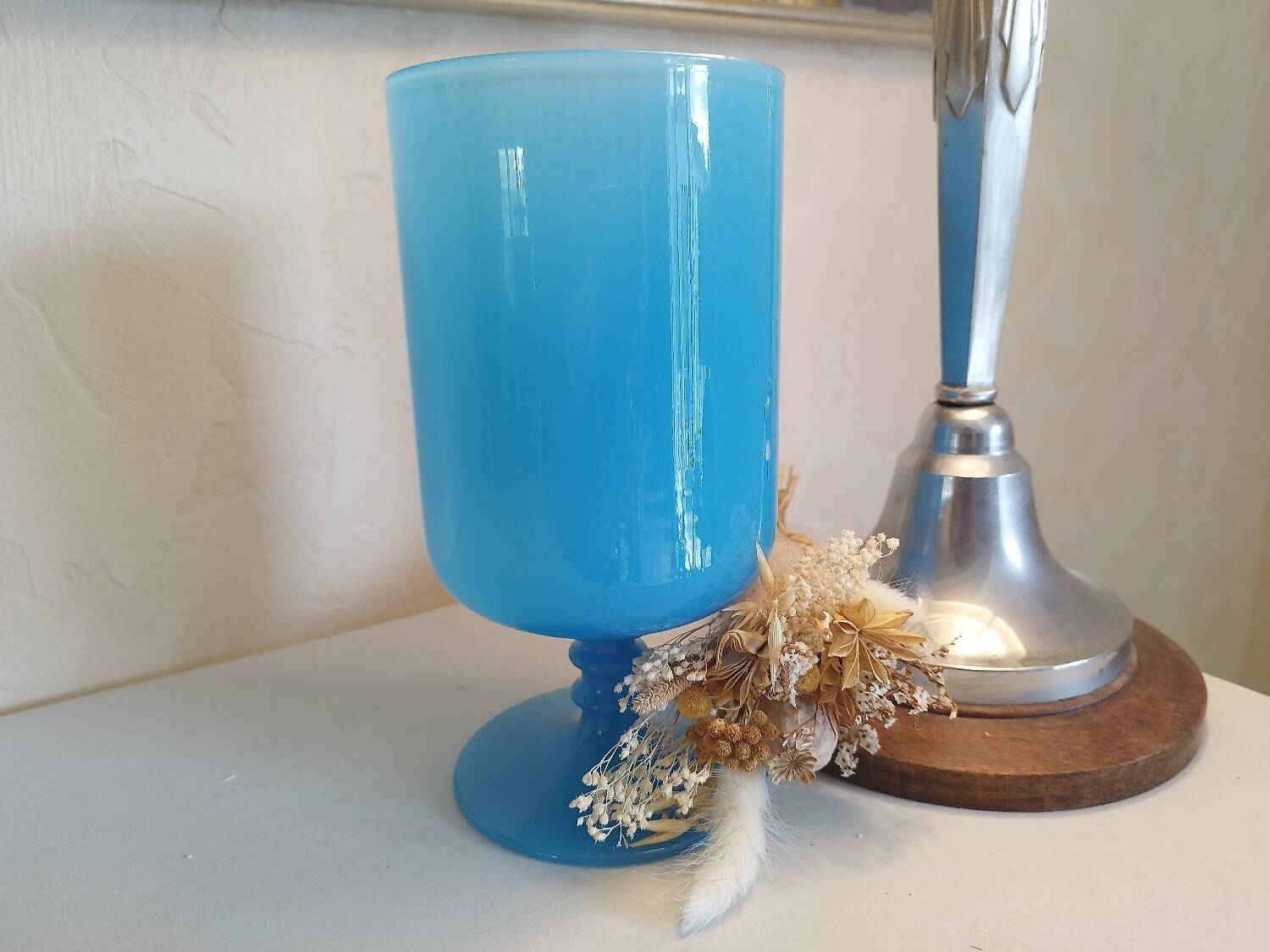Blue vase on opaline pedestal