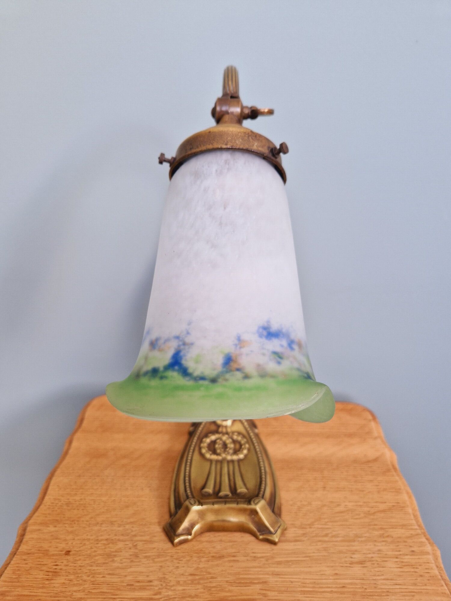 Art Nouveau table lamp in bronze, Noverdy France bobèche
