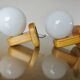 Pair of Scandinavian wall lights in pine and white opaline, 1980s.